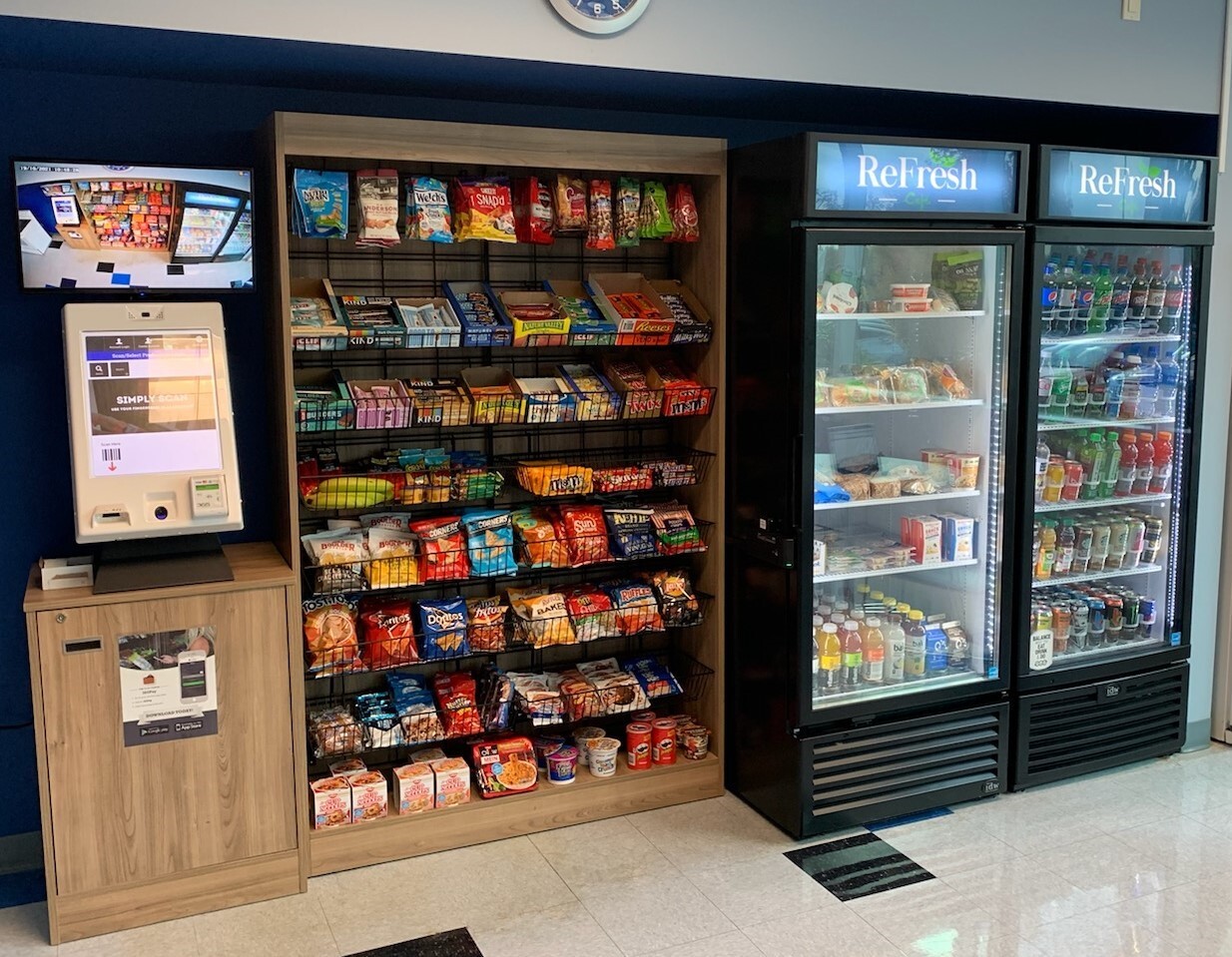 Micro market cafe layout with coolers in line